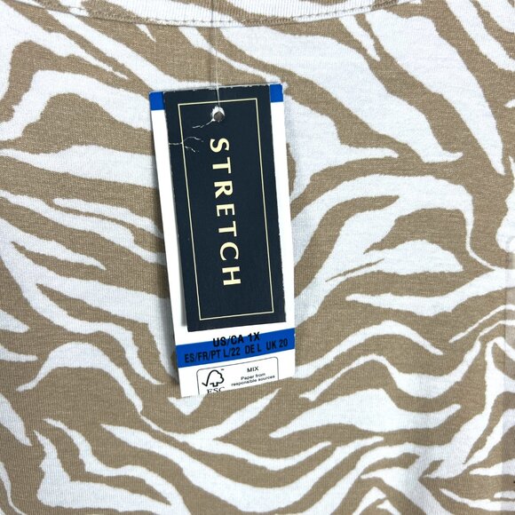 NWT Jones New York Signature Woman Classics Stretch Tee in Toast / White Size 1X - Picture 4 of 7